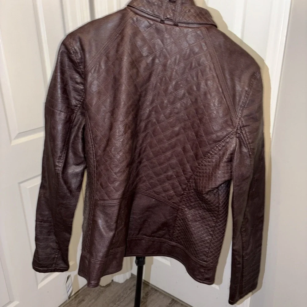GUESS Los Angeles Women's Faux Leather Moto Jacket Dark Brown Size‎ XL NWT Chic